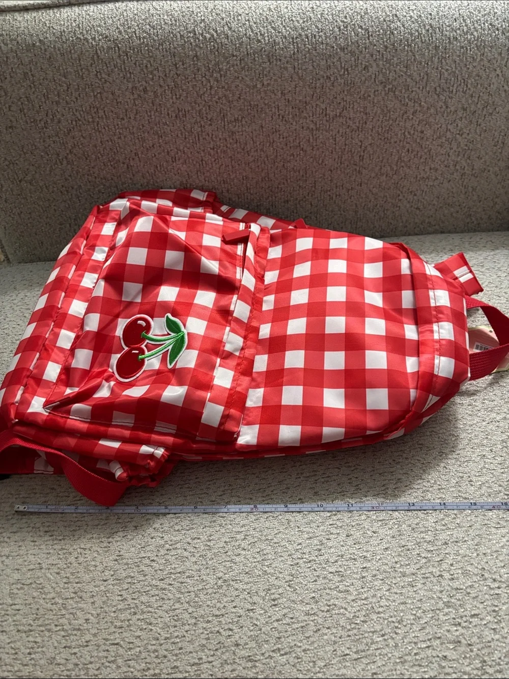 Red Gingham  Backpack with Cherry Patch